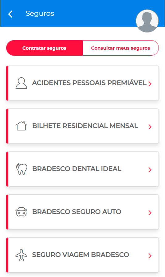 Versão antiga - área de seguros APP Bradesco