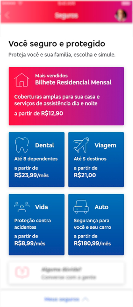 Área de seguros - Antes do teste